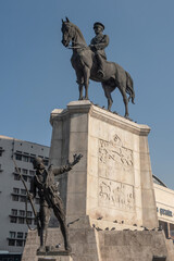 Fototapeta na wymiar The victory monument and statue of Mustafa Kemal Ataturk astride a horse in Ulus square, Ankara, Turkey. Built in 1927 by Heinrich Krippel an Austrian sculptor.