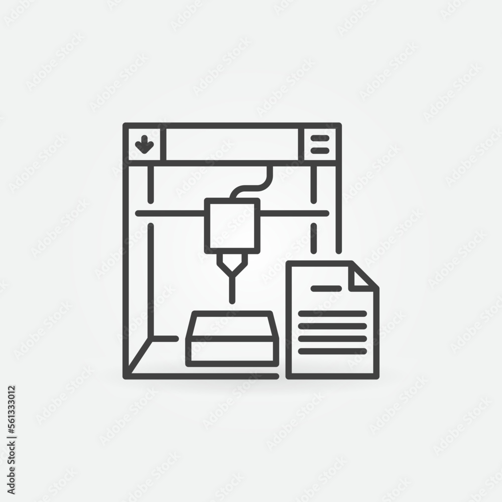Poster file with 3d printer vector thin line concept icon
