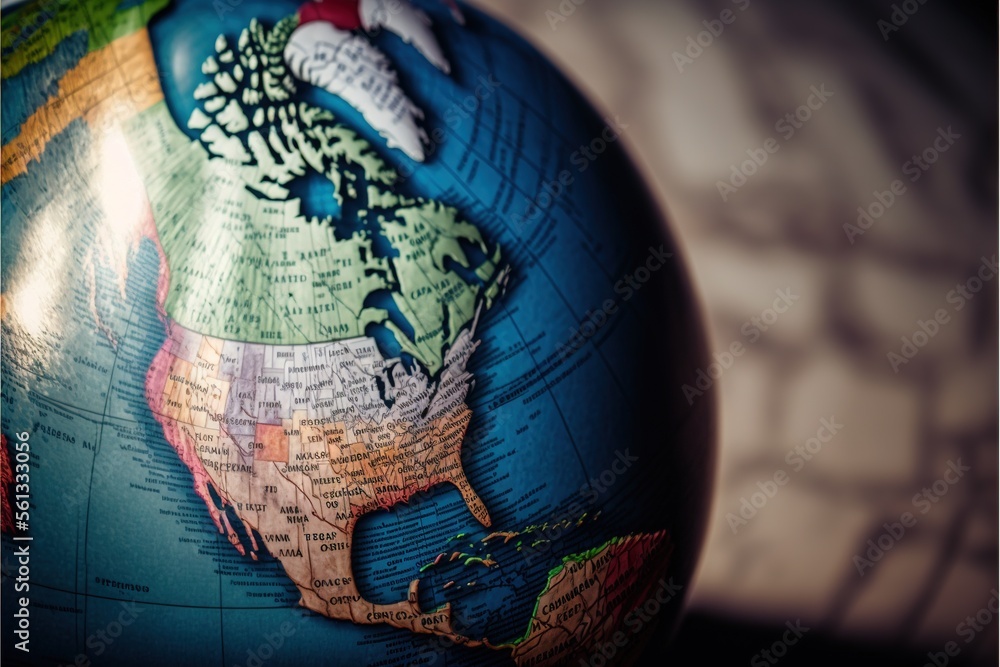 Poster a globe with a map of the world on it's side and a hand drawn map of the world on the top of it's si