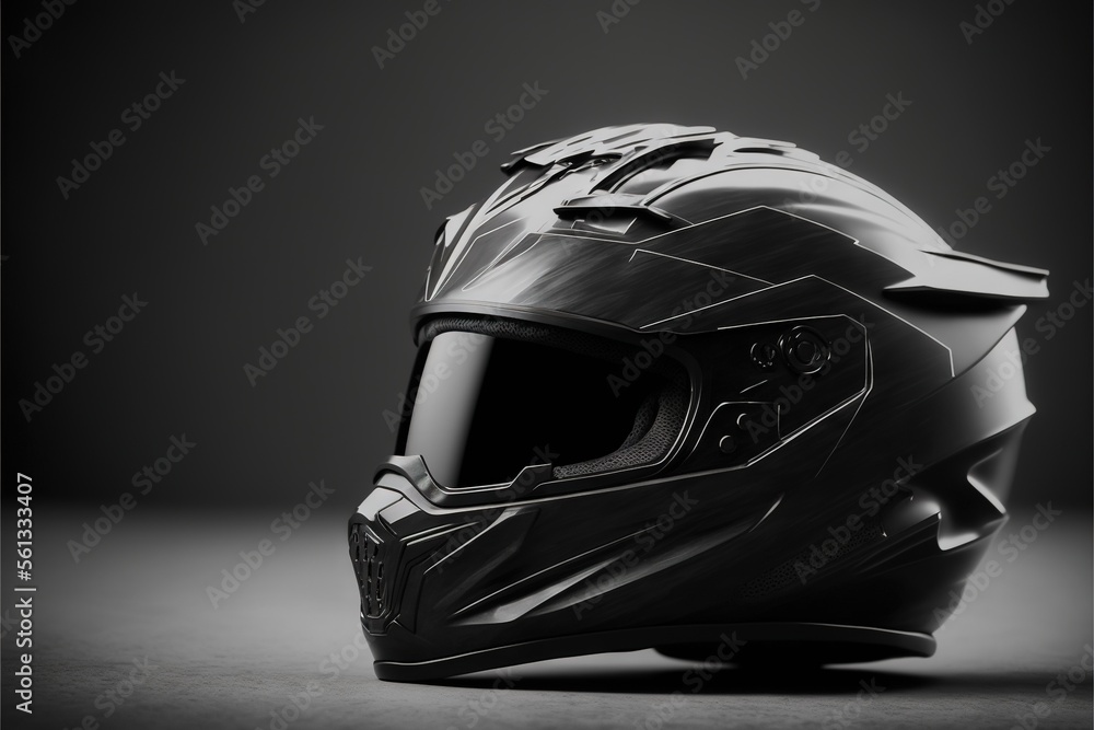 Poster a helmet is shown on a dark background with a light reflection on the helmet's face and the helmet i