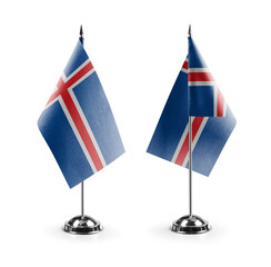 Small national flags of the Iceland on a white background