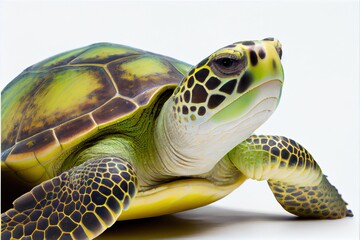 Close up of a Green Sea Turtle isolated on a white background