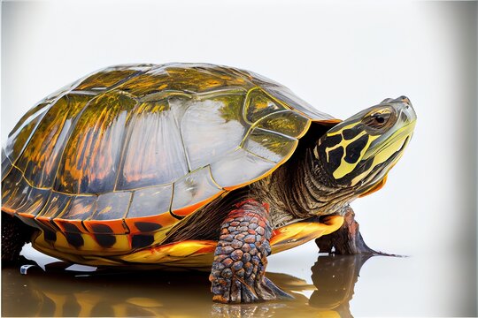 Close up of a River Cooter Turtle isolated on a white background