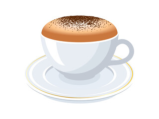 Cappuccino with milk foam and cinnamon powder icon vector. White coffee cup icon vector isolated on a white background. Coffee drink with rich foam drawing