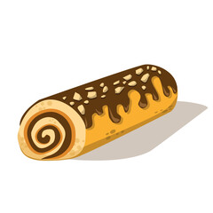 Swiss roll, illustration, vector on white background. Appetizing roll.