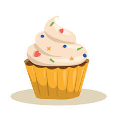 Isolated sweet cupcake with cream and sprinkles.