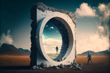 doorway to the future with a man standing in front of a doorway, generated by generative ai
