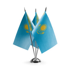 Small national flags of the Kazakhstan on a white background