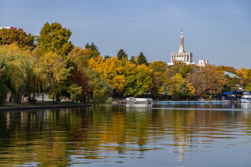 The House of the Free Press and Herastrau Lake and Park in the Fall