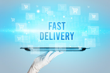 Waiter serving online shopping concept