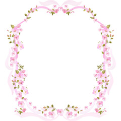 Fototapeta premium curly frame with pink flowers and ribbons