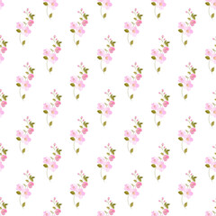 delicate seamless pattern with pink flowers and leaves