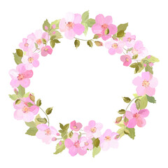 Fototapeta na wymiar floral wreath with pink flowers and leaves