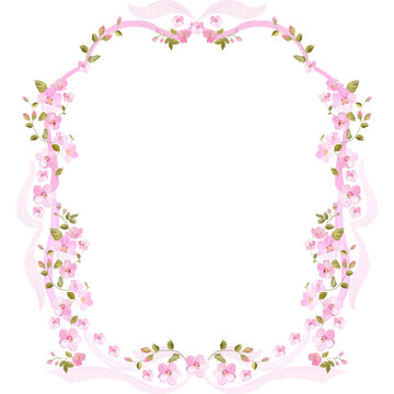 curly frame with pink flowers and ribbons