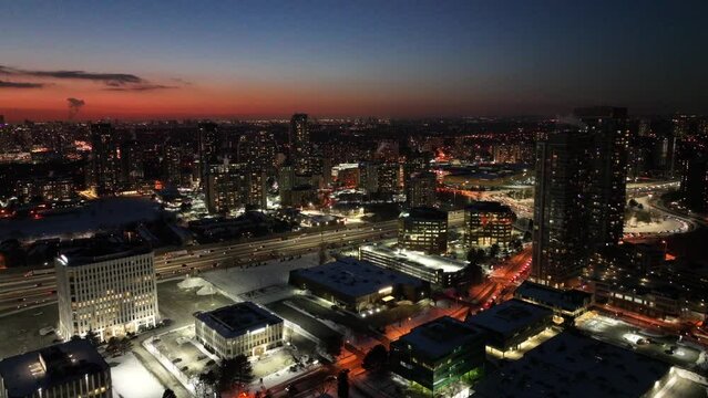 Aerial cinematic Fairview mall DVP 401 sunset 4
