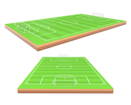 3D Rendering Soccer Field Front And Persp Side View Isolated On White Background