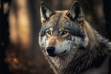 Naklejka na ściany i meble GENERATIVE AI wolf in the woods