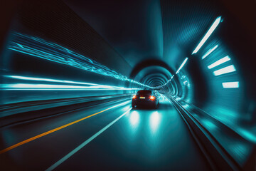 Blue city tunnel - Generative AI - obrazy, fototapety, plakaty