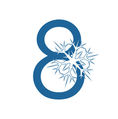 Decorative typographic font with author's hexagonal snowflakes. Numeric eight. Image for winter holidays decoration.