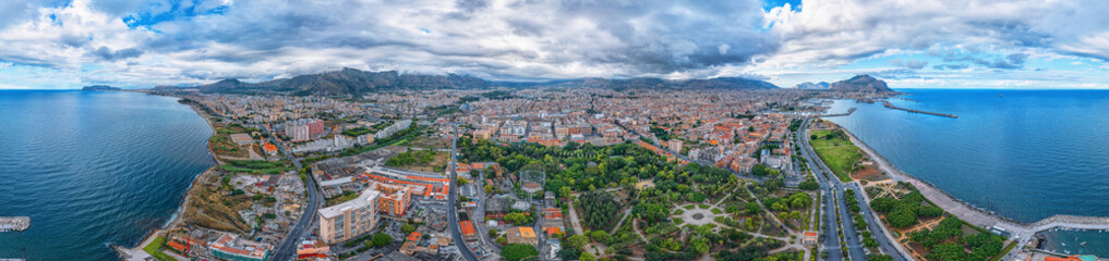 Obraz premium palermo, sicily, 360°, aerial, skypano, italy, city, drone, cityscape