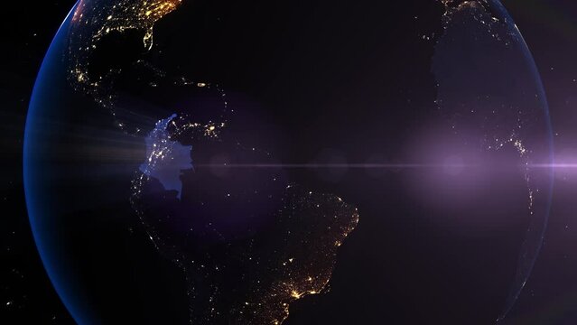 Earth from Space Night Realistic Blue Shining Country Columbia