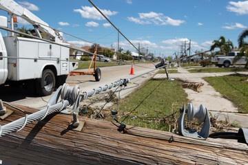 Downed powerlines in Cape Coral Florida after Hurricane Ian passed through.   © Mike Butler