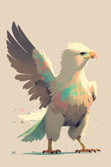 Eagle vector art drawing. Beautiful hand drawn american eagle. Majestic bird with big wings and feathers. Symbol of freedom. Powerful winged animal. Predator hawk. Colorful poster. Cartoon claws.