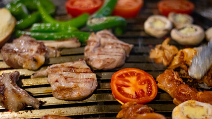grilled meat and vegetables