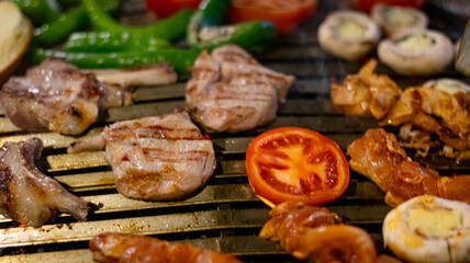 grilled meat and vegetables