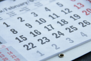 Calendar sheet. Calendar page with date.