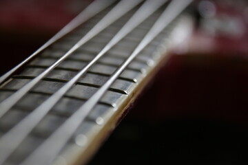 Vintage bass guitar strings, close up.