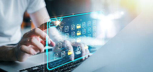 Cloud technology and Data storage concept, Concept of Exchange information and data with internet cloud technology.FTP(File Transfer Protocol) files receiver. File sharing isometric.rring documents..