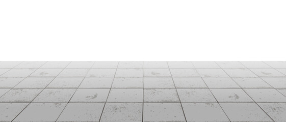 Perspective block pavement vector background with texture. Concrete tile floor surface. City street road or walkway with grid stone pattern. Patio exterior. Panoramic landscape