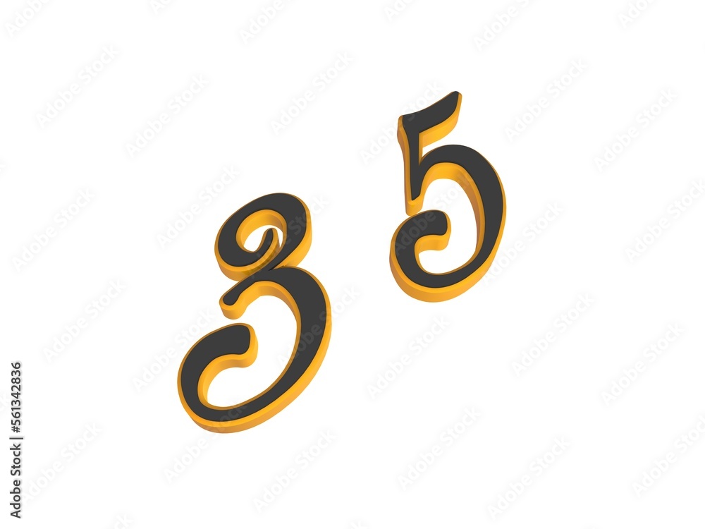 Poster two-color 3d number or numbers for decoration. render illustration.