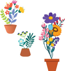 flowers in pots. this illustration can be used to decor office, home, or garden illustrations as well as represent flora