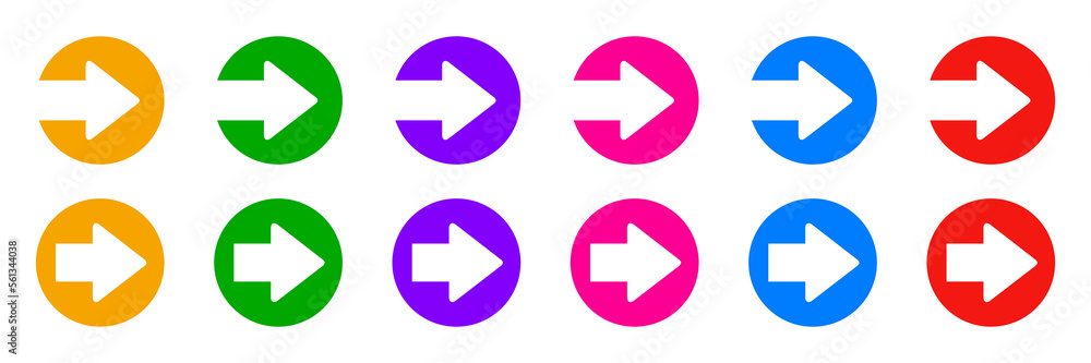 Poster Set colorful arrow in circle icon, input output, exit entrance, enter – stock vector