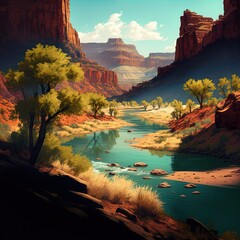 Scenic canyon landscape background red mountains
