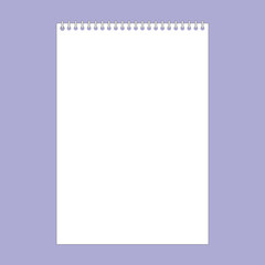 Notebook pages with wire binding, realistic paper sheets. Empty school notepad page, memo note sheet with spiral binders