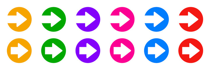 Set colorful arrow in circle icon, input output, exit entrance, enter – stock vector