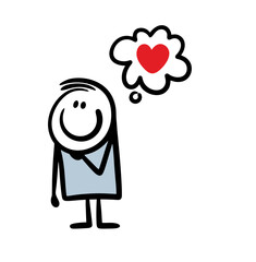 Teenager dreams of love comic with bubble and heart.