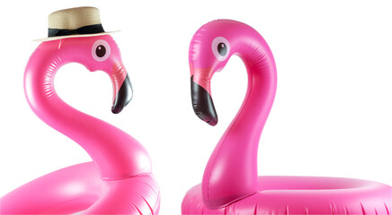 Summer fun. Pink pool inflatable flamingo for summer beach isola