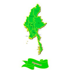 Vector map of Myanmar with subregions in green country name in red