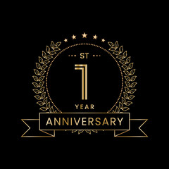 Fototapeta na wymiar 1st Anniversary logo design with laurel wreath for celebration event, invitation, banner, poster, flyer, greeting card. Line Art Design, Logo Vector Illustration