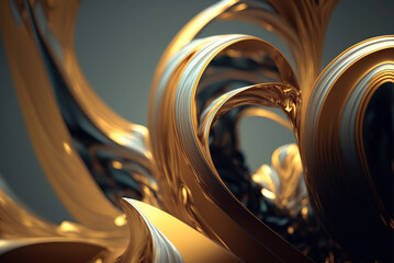 Abstract amber, luxury gold waves material background. surreal flow lines forms. Cinema 4d render. Design golden element.