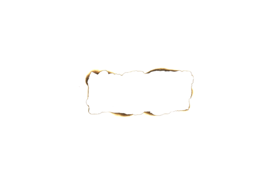 White paper burn marks isolated on black background.