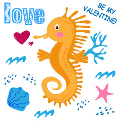 Valentine's day, a seahorse  with a heart