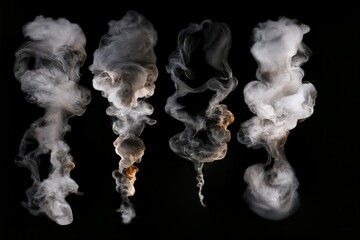 Fototapeta na wymiar set of smoke or steam clouds flame isolated on black background