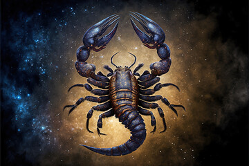 Zodiac sign of Scorpio, fantasy scorpion with magic light in space, generative AI - obrazy, fototapety, plakaty