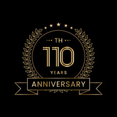 110th Anniversary logo design with laurel wreath for celebration event, invitation, banner, poster, flyer, greeting card. Line Art Design, Logo Vector Illustration