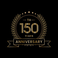 150th Anniversary logo design with laurel wreath for celebration event, invitation, banner, poster, flyer, greeting card. Line Art Design, Logo Vector Illustration